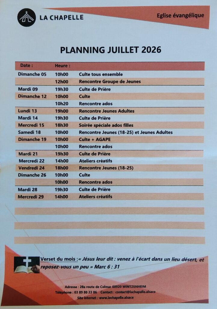 Planning juillet